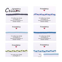 Charm Bracelets Est Colorf Handmade Braided Wax Rope Bracelet With Friendship Card For Women Girls Friends Fashion Designer Summer B Otjsf