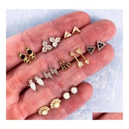 Stud Bohemian Fashion Jewellery Vintage Earrings Set Geometry Arrow Clover Bee Cute 10 Pairs/Set Drop Delivery Dh8L7