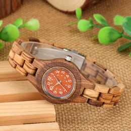 Wristwatches Selling Zebra Mahogany Luxury Temperament Women's Watch Arabic Numerals Red Small Dial High Grade Lady Quartz Wooden Watche