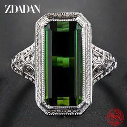 Solitaire Ring ZDADAN 925 Sterling Silver Big Square Emerald Gemstone For Women Wedding Jewellery cessories Wholesale Y2302