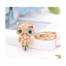 Key Rings Bag Chain Opal Owl Cute Rhinestone Car Keys Ring Holder For Women Girls Fashion Metal Animal Pendant Keyrings Jewellery Gift Dhqkd