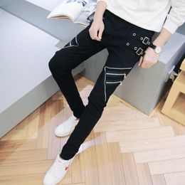 Men's Pants Summer Harajuku Casual Mens Black Punk Slim Fit Skinny Zippers Motor Biker Male Trousers Pantalon HombreMen's