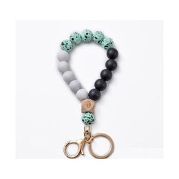 Key Rings Sile Keychain Wooden Beads Chains Leopard Printing Circle Keyring Mticolor Women Jewellery C3 Drop Delivery Dhetj