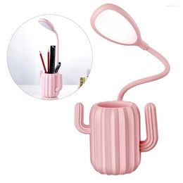 Table Lamps Cactus Pen Holder Lamp LED Desktop Eye Protection Rechargeable Reading Cute Children's Touch Bedside Night Light