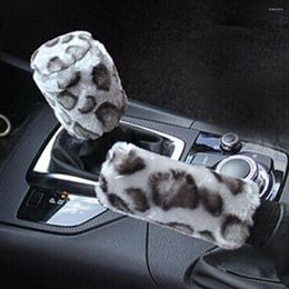 Steering Wheel Covers 3Pcs /Set Cover Gray Leopard Fluff Winter Accessor Parts Accessary