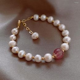 Charm Bracelets Simple Ins Daily Delicate Bracelet Genuine Pearl Strawberry Crystal Quality Jewellery Accessories For Women 2023