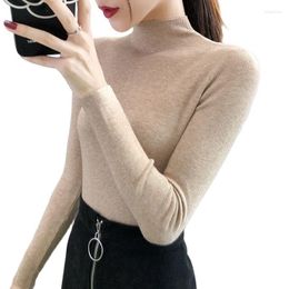 Women's Sweaters TuangBiang Mock Neck Female Khaki Knitted Tops 2023 Fashion Autumn Winter Slim Stretch Pullovers Women White Basic Cotton