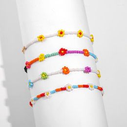 Link Bracelets 4pcs Handmade Woven Acrylic Beaded Bracelet Set For Women Girls Colourful Flower Little Daisy Friendship Jewellery Gifts