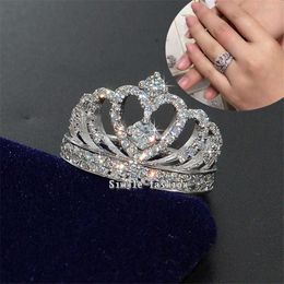 Solitaire Ring Queen Crown Diamond Real 925 sterling silver Jewellery Luxury Engagement Wedding band s for Women Bridal Party cessory Y2302