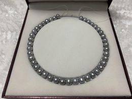 Chains Huge 18"10-11mm Sea Genuine Grey Natural Thread Pearl Necklace For Mother Birthday Anniversary Gifts