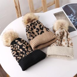 Hats Leopard Knitted For Men Women Autumn Winter Beanie Outdoor Hat Thicken Warm Caps Boy Girls Trendy Pom