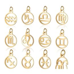 Charms 11Mm Stainless Steel Mini Gold 12 Zodiac Sign Diy Constellation For Women Jewelry Making 10Pcs /Lot Drop Delivery Findings Com Otrfj