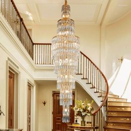 Chandeliers Luxury K9 Crystal Chandelier Long Staircase Lamp Duplex Living Room El Lobby Decoration LED Lights Fixture