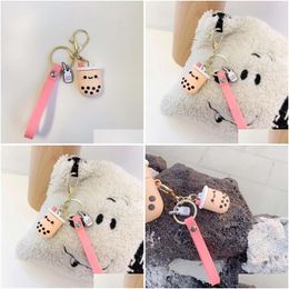 Keychains Lanyards Sile Bubble Tea Keychain Boba Milk Key Ring Car Cute Jewelry Giftkeychains Emel22 Drop Delivery Fashion Accessor Dhbag