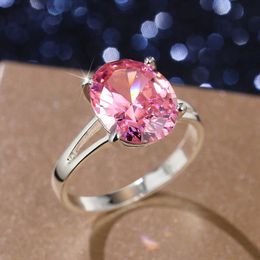 Solitaire Ring Trendy Pink Cubic Zirconia Rings for Women Engagement Wedding Party Fashion Finger-ring Anniversary Gift Luxury Jewellery Y2302
