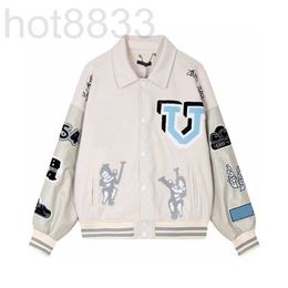 Men's Leather & Faux Men Designers Baseball Jacket Green wool Applique Embroidery Watercolour Lapel Neck paris Streetwear M-2XL EK3E