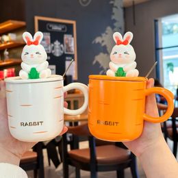 Ceramic Milk Cup Cute Coffee Mug with Lovely Rabbit Lid and Spoon Cartoon Mugs Women's Day Gifts For Women 420ML