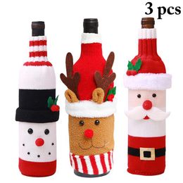 Christmas Decorations 3pcs Red Wine Bottle Covers Bag Holiday Santa Claus Champagne Cover For Home