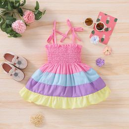 Girl Dresses Summer Baby Girls Dress Infant Sleeveless Strappy Ruffle Casual Wear Children Spaghetti Straps Lace Up Lovely Tutu Outfits