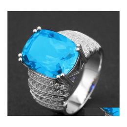 With Side Stones Mens Rings Gemstones Gift Accessories Surround Set Imitation Topaz Aquamarine Platinum Plated Green Tourmaline Tren Dhwiu