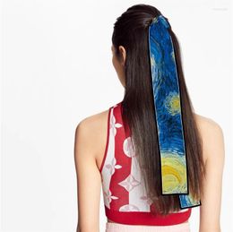 Scarves Oil Painting Hair Scarf Summer Fashion Silk Bag Skinny Design Wrist Neckerchief Women ScarfScarves Rona22
