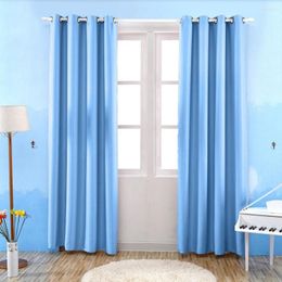 Curtain Thermal Insulated Solid Grommet Blackout Curtains Drape For Living Room (Blue 1Panel 39x98in)