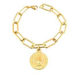 Link Bracelets Chain Lucky Coin Charm For Women Silver Gold Colour Long O Stainless Steel Made Pulseras MujerLink