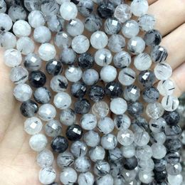 Beads 6 8 10mm Natural Genuine Faceted Black Rutilated Quartz Loose Spacer For Jewellery DIY Making Bracelet Necklace Accessories