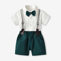 Clothing Sets Kids Two Piece Set Boys Summer Short Sleeve Bowtie Shirt Overalls Gentleman Clothes 6M To 8yeards Old Boy