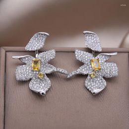 Stud Earrings European American Design Fashion Jewelry Luxury Full Zircon Large Flower Elegant Women's Wedding Party Accessories