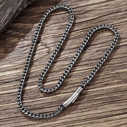 Strands Strings MKENDN Vintage Oxidised Cool Curb Cuban Chain Necklace for Men Stainless Steel Punk Rock Antique Cubic Foxtail Male Gifts 230202