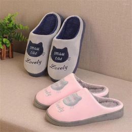 Slippers Cute Cartoon Winter For Women Men Pink Blue Grey Black Short Plush Warm Home Shoes Flat With Keep Slides Male