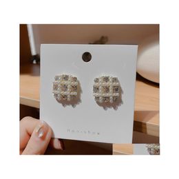 Stud Fashion Jewellery S925 Sier Post Earrings Faux Pearl Beads Rhinstone Geometric Square Earring Drop Delivery Dh9S8