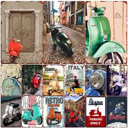 Home Decor Retro Tin Sign Plaque Metal Vintage Vespa Metal Art Poster Club Bar Motorcycle Garage Wall Decoration Sign Plate 20cmx30cm Woo