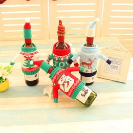 Christmas Decorations 4 Styles Wine Bottle Cover With Hat Knitting Sweater 2023 Year Festival Decor Supplies