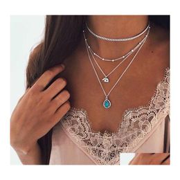 Pendant Necklaces Fashion Minimalist Choker Necklace For Women Elephant Turquoise Charm Boho Jewelry Long Statement Mtilayer Drop De Otuu7