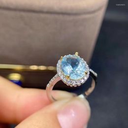 Cluster Rings Natural And Real Aquamarine Ring 925 Sterling Silver Fashion Woman Female Wedding Jewellery