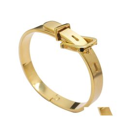 Bangle Fashion 316L Titanium Steel Wide Belt Buckle Bracelet Charm Gold Cuff Bangles Size For Women Men Pseira Feminina Drop Deliver Otlha