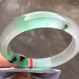 Bangle Jadeite Floating Green Flower Transparent Perfect Bracelet Natural Burmese Authentic Jewelry Lucky Accessory