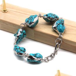 Chain Natural Stone Link Bracelet Turquoise Healing Gemstone Bangle Bracelets Sier Plated Love Wish For Women Jewellery Drop Delivery Dhjyn