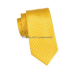 Neck Ties Hitie Gold Silk Tie 2021 Designer Yellow Dots Large For Men High Quality Hand Jacquard Woven 160Cm Cz0091 Drop Delivery 272p