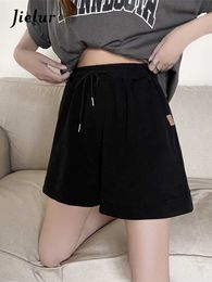 Women's Shorts Jielur Kpop Sport Summer Drawstring Loose Grey Black High Waist Leisure Young Fashion Wide Leg Short M-XL Y2302