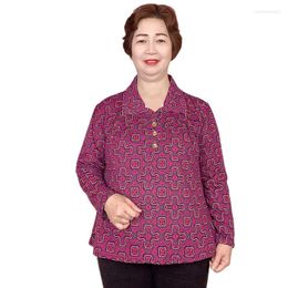 Women's Blouses 6XL Women Shirt Tops Middle-Aged Elderly Mother Printed Thin Long Sleeves Lapel Spring Autumn Casual Loose 2023