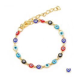 Link Chain Turkey Evil Blue Eye Bracelet Prayer Jewellery Gold Plated Oval Eyes Charm Bracelets Bangles For Women Drop Delivery Otiaa