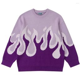 Men's Sweaters Men Hop Vintage Sweater Hip Gradient Flame Pattern Knitted Pullover 2023 Streetwear Harajuku Oversized Couple Jumper