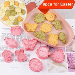 Baking Moulds 8pcs Easter Egg Cookie Cutters Cartoon Chick Butterfly Plastic Biscuit Press Moulds Fondant Cutter Mould Tools