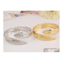 Charm Bracelets Fashion Bangle Gold Metal 18K Plated Leaf Bracelet Open Cuff Drop Delivery Jewellery Dhqjf