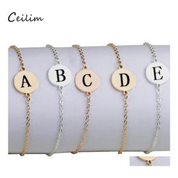 Link Chain Fashion Stainless Steel 26 Letters Name Bracelet For Women Men Handmade Personalized Dainty Charm Accessories Jewelry Dr Otvmp