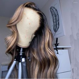 Remy Highlight Brown Colour 13x6Lace Front Human Hair Body Wave Brazilian Wigs Long Natural Hairline 4 Silk Base Wig