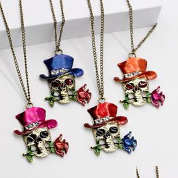 Pendant Necklaces New Skl Rose Necklace Sier Plated Halloween Jewellery Making Charms Best Gift For Drop Delivery Pendants Dhyes